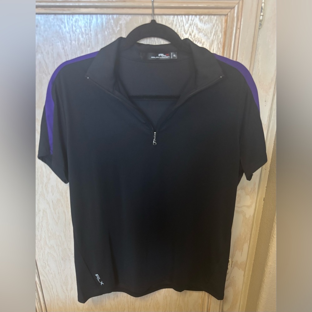 RLX Ralph Lauren Women’s Black Purple Golf Polo‎ Shirt Size XL Quarter Zip
